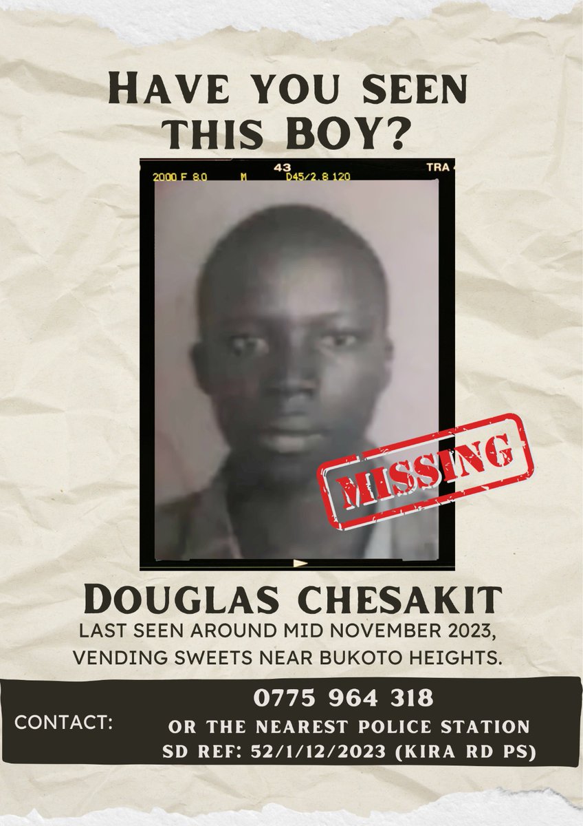 If you drive along Moyo Close/Bukoto Heights in the mornings, then you probably know this kid. He's usually vending sweets &amp; masks near Bukoto Heights.
Please help spread the word &amp; help find him.
