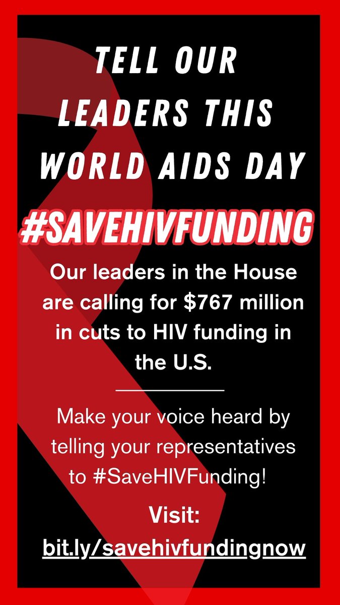 The House of Representatives are proposing $767 million in cuts to HIV funding, which would have a devastating impact on life-saving HIV prevention and treatment programs. This #WorldAIDSDay tell Congress #SaveHIVFunding at bit.ly/savehivfunding…