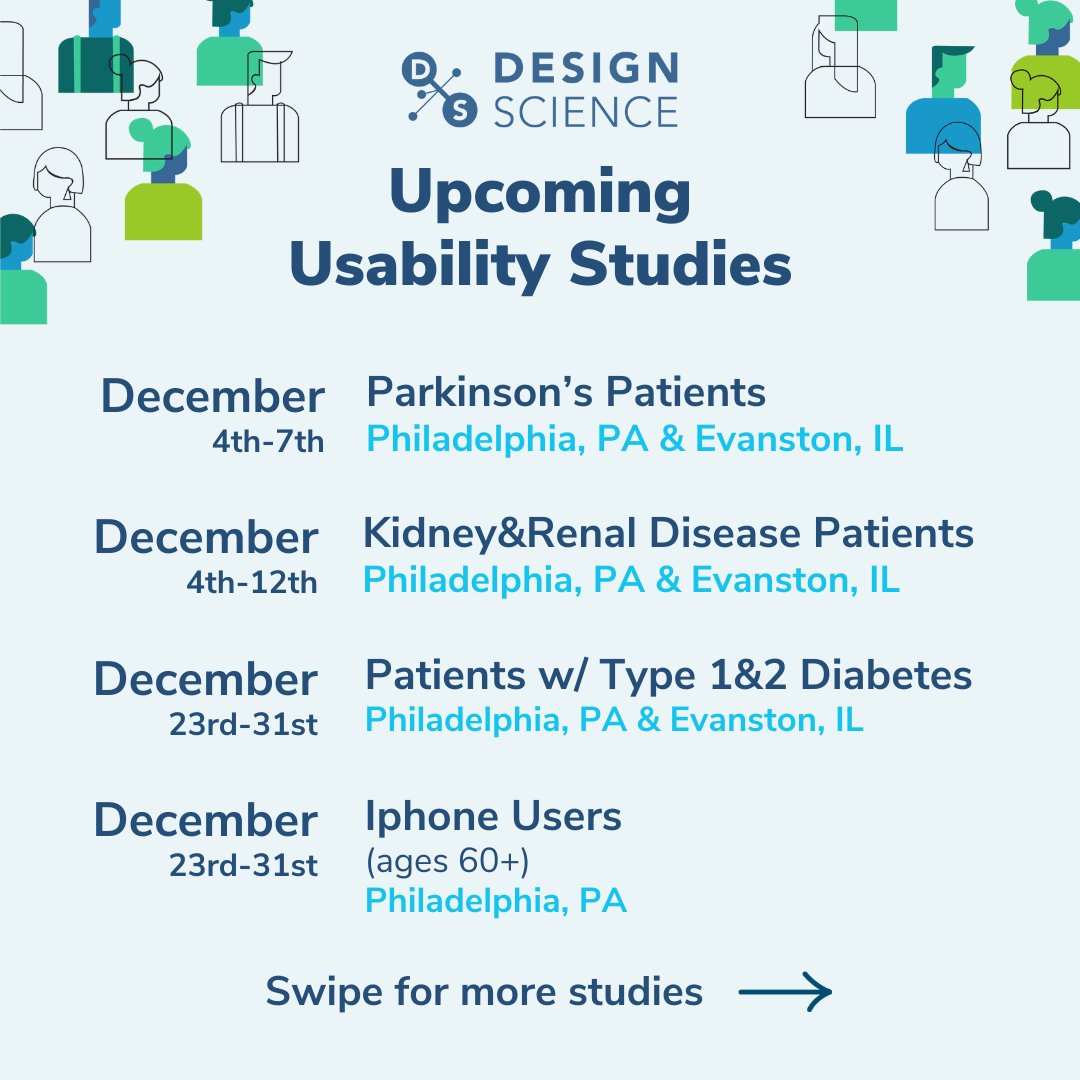 designscience's tweet image. We&apos;re thrilled to announce our final Usability Study Lineup for 2023!  Your voice matters, and together, we&apos;re shaping the future of medical technology! #usabilitystartshere #healthcare #HCP #patient #caregiver #Kidneydiseasewarrior #guthealth #diabetes #diabeteswarrior #parents