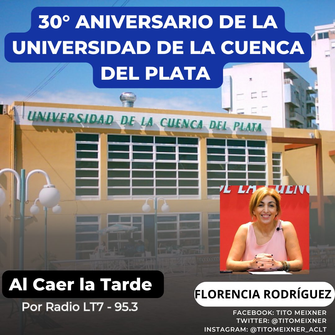titomeixner's tweet photo. En Al Caer la Tarde entrevistamos a Florencia Rodríguez sobre el 30º Aniversario de la Universidad de la Cuenca del Plata. 🎙️📻
Nota completa 👉🏼 https://t.co/ahL5SSyuQV https://t.co/8fSgGwa8Gl