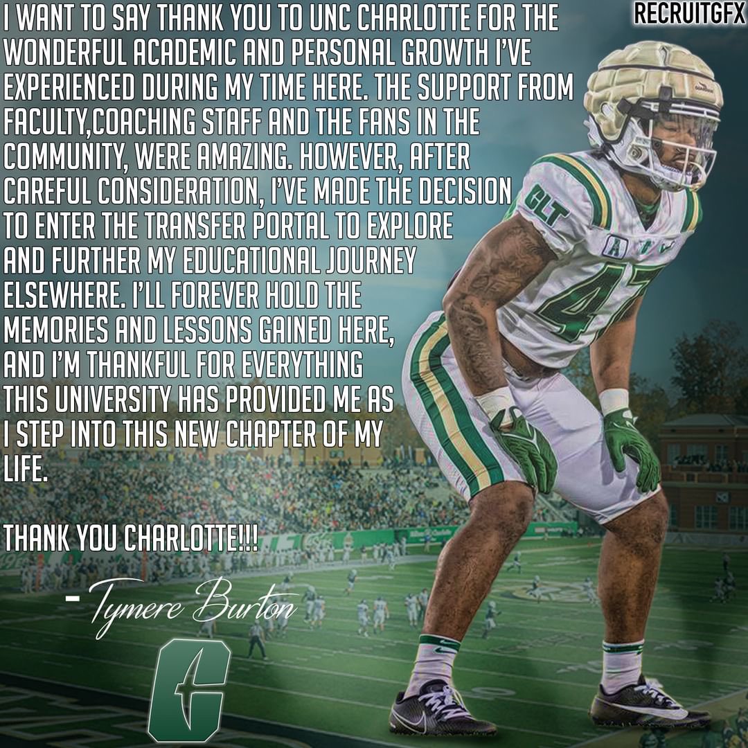 TymereBurton13's tweet photo. Thank you UNC Charlotte! (4 years left of eligibility)!!! https://t.co/vUdBlIIzPf