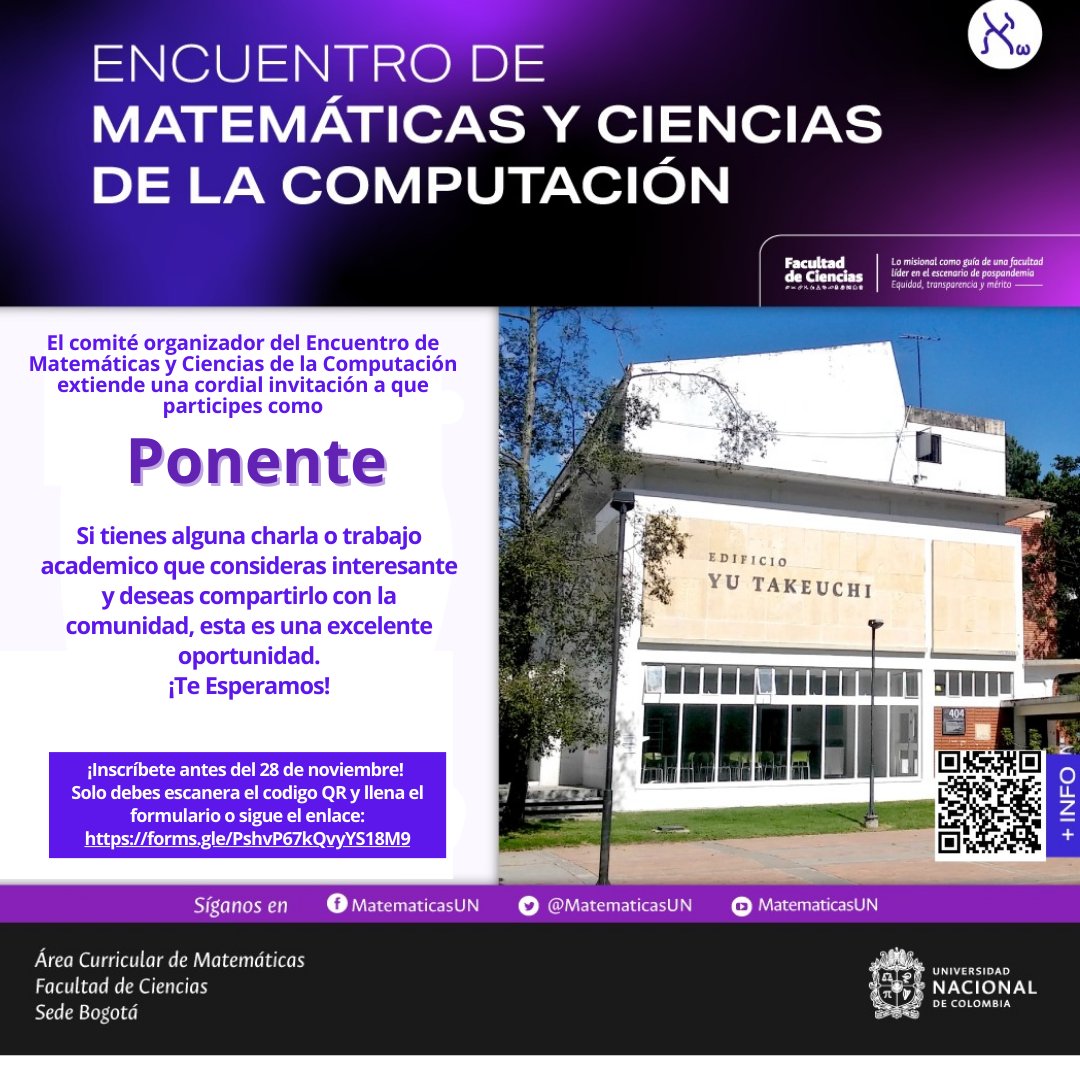 CienciasUNALBog's tweet image. 👨‍🏫 #comunidadcienciasunal , #egresadosunal y #AdministrativosUNAL invitados a participar e inscribirse a las actividades programadas en el Encuentro de Matemáticas y Ciencias de la Computación del 4 al 6 de diciembre 📚🖥️🧍‍♀️Toda la información en:  👉 acortar.link/RXB9dM