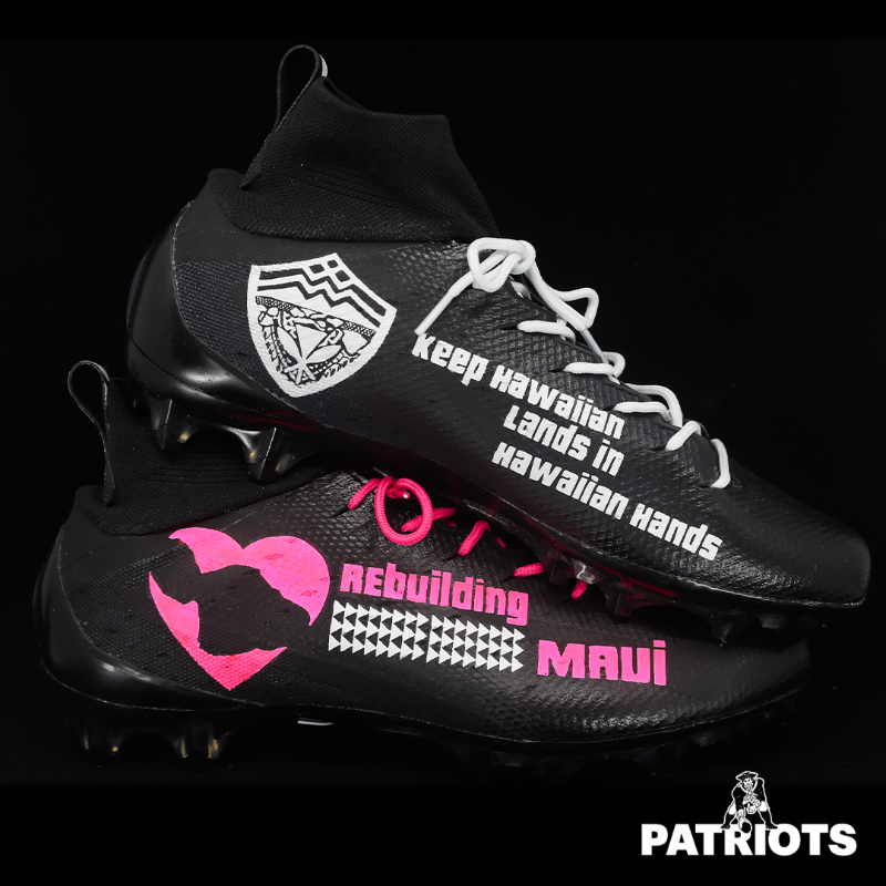 Patriots's tweet photo. A cause rooted in passion and familial connections.

Jahlani Tavai continues his mission to support Rebuilding Maui through his Hawaii inspired #MyCauseMyCleats: https://t.co/RRjjGcUFgL https://t.co/4lAUMZhATW