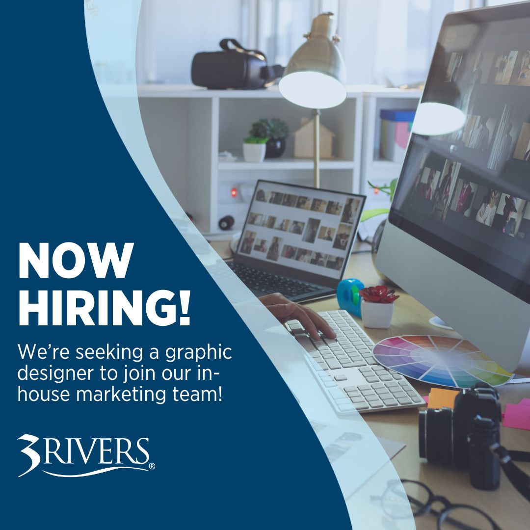We're hiring! 3Rivers is looking for a graphic designer to join our marketing team. We're seeking someone with a strong background in graphic design and experience with professional design software.

Learn more &amp; apply here: 3riversfcu.org/careers