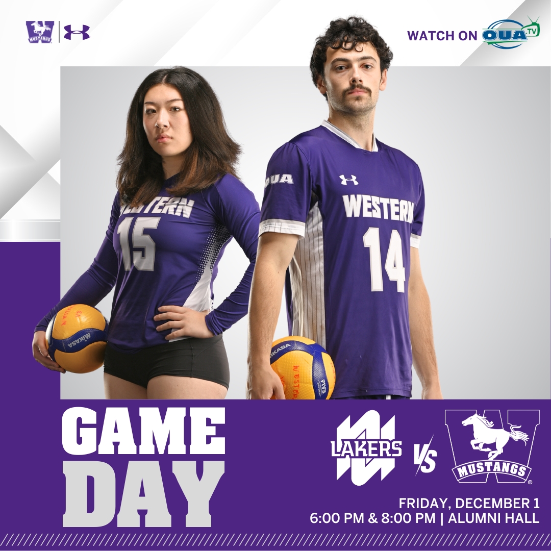 WesternMustangs's tweet photo. MUSTANGS GAMEDAY - FRIDAY DEC 1

HOME
🏐 The Mustangs start their weekend double-header against the Nipissing University Lakers tonight. Things get underway with the Women's game at Alumni Hall at 6:00PM & the Men's game is set for 8:00PM.

🏒 @WesternMHockey takes on the Windsor Lancers at Thompson Arena. Puck drop is 7PM

🎟️ Western University students get into these games for FREE with a valid Western ONECard.

Tickets are also available online for purchase at https://t.co/bHuGtzErsf.

AWAY - 💻 stream all the action on https://t.co/aC5xXS8fPL
🏒 @WesternWHKY start their weekend road trip with a meeting against the Queen's Gaels. The game is set for 7:30 PM.

For full stories, schedules, scores & stats go to ➡️ https://t.co/0AVqaCmqSU
#RunWithUs #WesternMustangs #LetsGoMustangs
