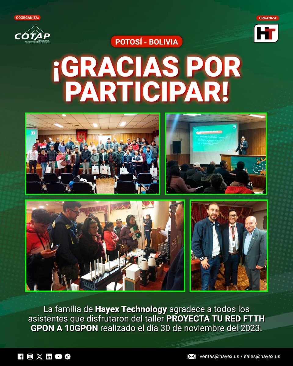 HayexTechnology's tweet image. #HayexBolivia #AtenciónPotosí 🇧🇴
𝗚𝗥𝗔𝗖𝗜𝗔𝗦 𝗣𝗢𝗧𝗢𝗦𝗜́ 🙌✨ | 𝗣𝗥𝗢𝗬𝗘𝗖𝗧𝗔 𝗧𝗨 𝗥𝗘𝗗 𝗙𝗧𝗧𝗛: 𝗚𝗣𝗢𝗡 𝗔 𝟭𝟬𝗚𝗣𝗢𝗡
#taller #Potosí #Bolivia #fibraoptica #red #internet #isp #ftth #gpon #telcom #telecom #telecomunicaciones #Hayex #HayexTechnology