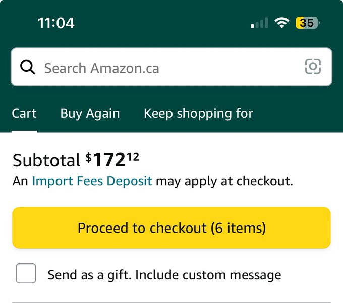 Bored at work shopping on amazon.  My cart is currently $172.12   You&rsquo;re going to send a 🇨🇦 e-gc for