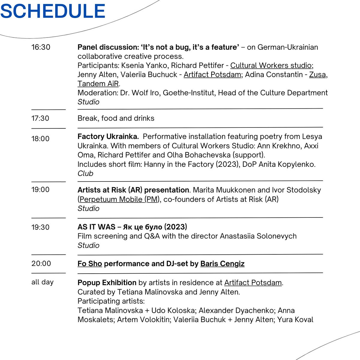 Join us on 4 Dec at Kunsthaus ACUD in #Berlin for an evening with cultural professionals from #Ukraine and cultural institutions from #Germany, celebrating the success of the Artists at Risk (AR) - <a href="/goetheinstitut/">goetheinstitut</a> Matching Portal for Ukraine. 

#art #artist #SupportUkraine