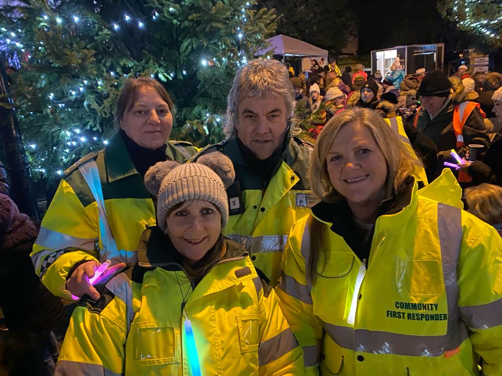 Responders Barbara, Sandra, Brian and Alyson braving the cold to provide first aid cover at Castle Donington's Christmas Cheer event this evening!