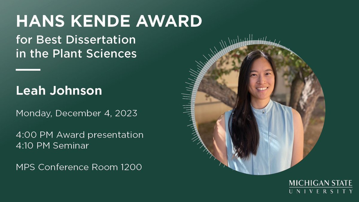 MSU-DOE Plant Research Laboratory (@msudoeplantlab) on Twitter photo Join the MPS program for the Hans Kende Award for Best Dissertation in The Plant Sciences. Former PRL graduate student in <a href="/gregg_howe/">Gregg Howe</a>'s lab, Leah Johnson, is this year's recipient. buff.ly/411kf4s Join the MPS program for the Hans Kende Award for Best Dissertation in The Plant Sciences. Former PRL graduate student in <a href="/gregg_howe/">Gregg Howe</a>'s lab, Leah Johnson, is this year's recipient. buff.ly/411kf4s