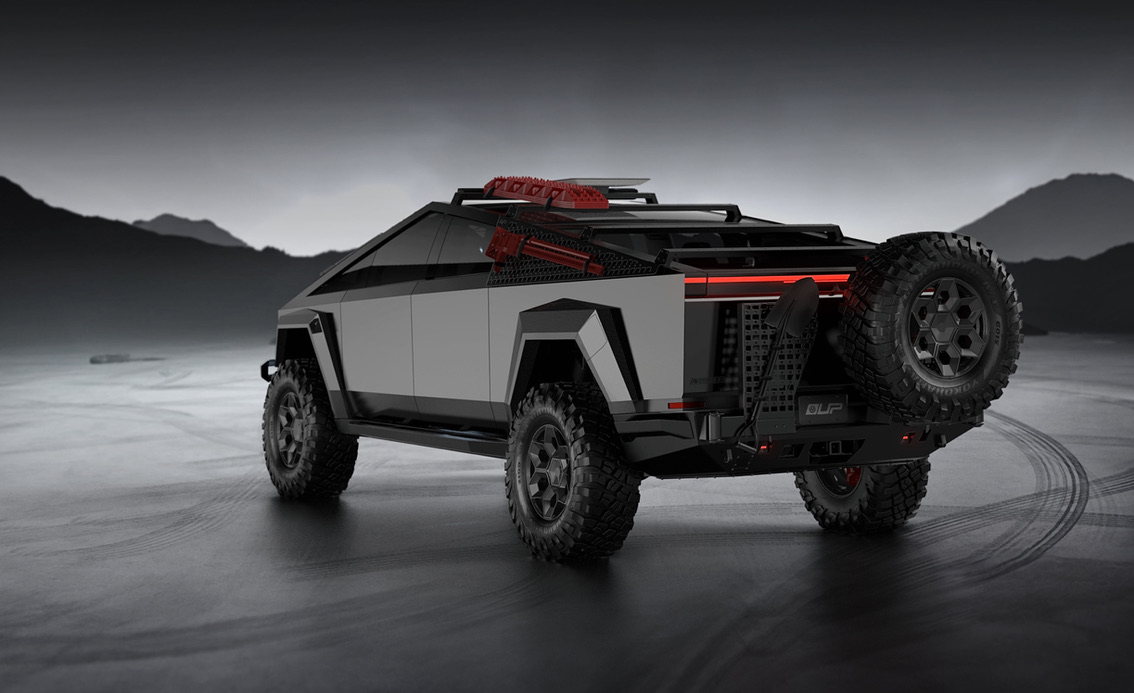 UnpluggedTesla's tweet photo. Today UP INVINCIBLE is born! Hardcore products for a hardcore world. Designed to enhance the Cybertruck's DNA to dominate off-road and on. Check out the 20+ newly launched Cybertruck accessories on our website debuting today. Some items shipping as soon as next week, others in early 2024.