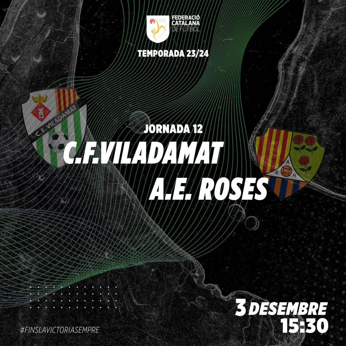 Diumenge a 2/4 de 4 ens visita el Roses B. Us hi esperem.
#AmuntViladamat