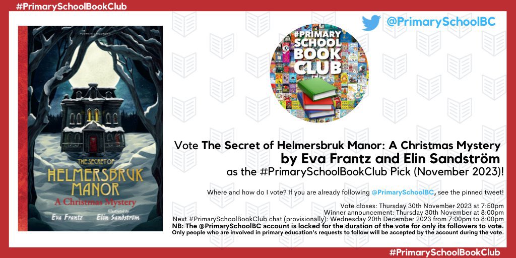 Eva Frantz (@frufrantz) on Twitter photo This is so cool! ❄️The Secret of Helmersbruk Manor has been included in the #PrimarySchoolBookClub November 2023 vote this evening. Head to <a href="/PrimarySchoolBC/">#PrimarySchoolBookClub</a> and vote for it using the pinned tweet! <a href="/PushkinPress/">Pushkin Press</a> This is so cool! ❄️The Secret of Helmersbruk Manor has been included in the #PrimarySchoolBookClub November 2023 vote this evening. Head to <a href="/PrimarySchoolBC/">#PrimarySchoolBookClub</a> and vote for it using the pinned tweet! <a href="/PushkinPress/">Pushkin Press</a>