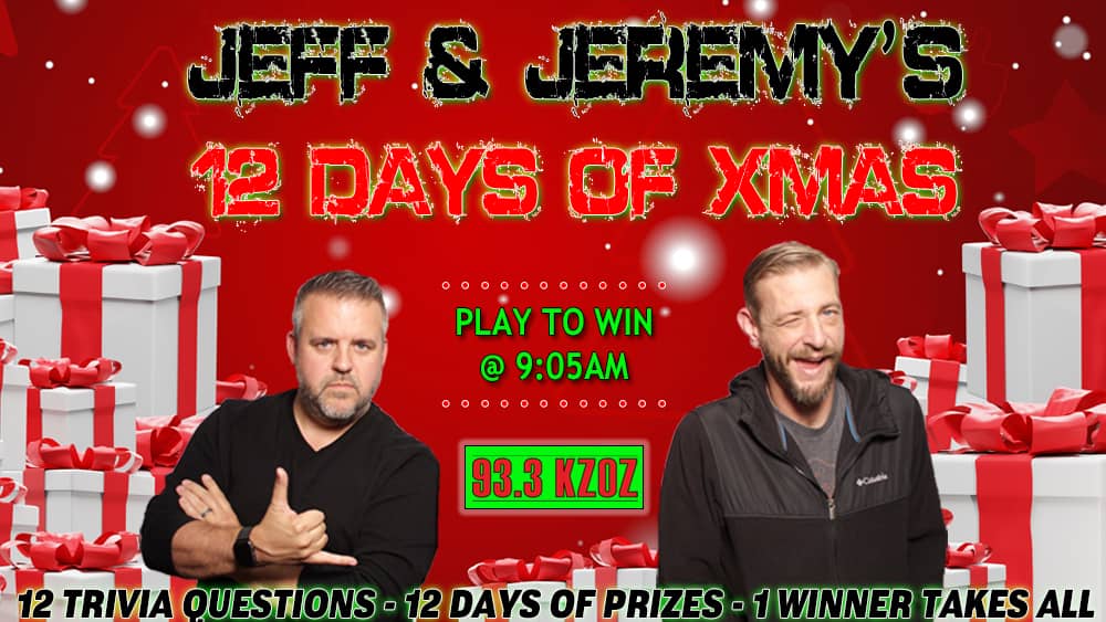 'Tis the season for our biggest prize pack of the year at 93.3 KZOZ! Jeff &amp; Jeremy’s 12 Days of Christmas is back in action! ONE winner takes ALL! Play at 9:05am starting Monday 12/4! kzoz.com/2023/11/30/jef…