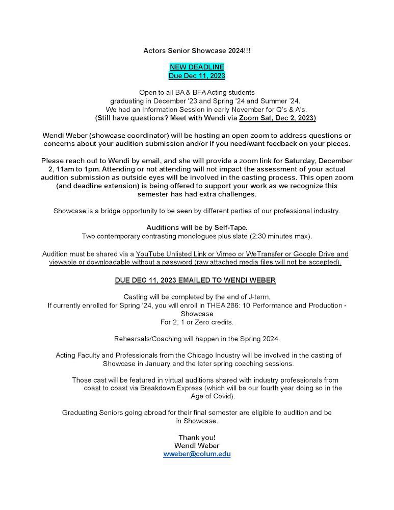 Auditions are still underway for Comedy New Stew, 24 Hour PlayFest, and Senior Showcase!!!!  Check the newsletter for details!