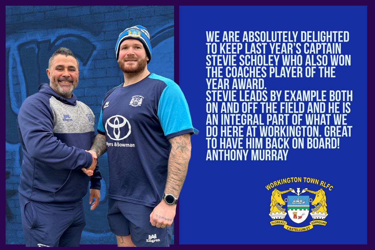 WorkingtonTown's tweet photo. And for your second bit of fantastic news for the evening, we’re delighted to welcome Stevie back in 2024! 🔵⚪️ https://t.co/BetgjwN4M2