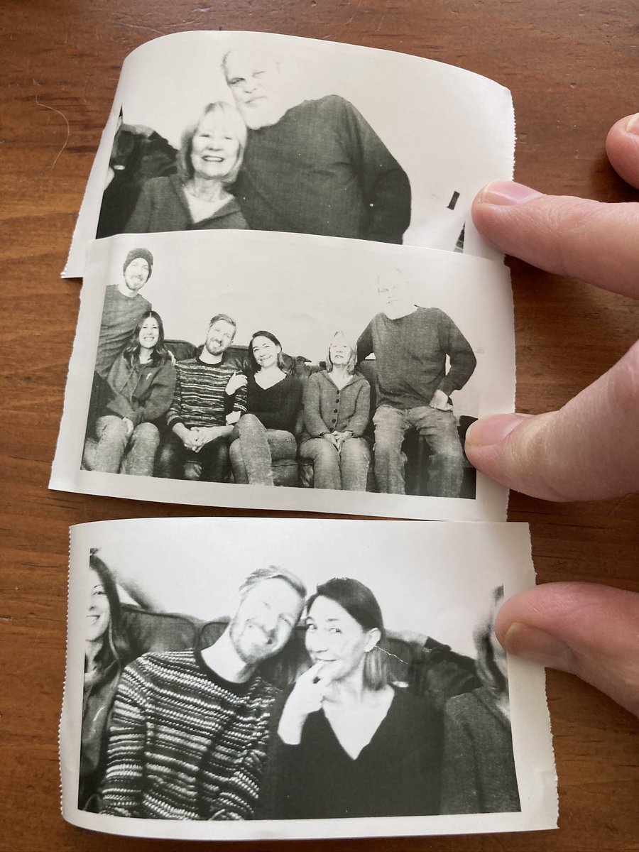 ericparsons's tweet photo. We bought our son a digital camera with a built-in b&amp;w printer for his 5th birthday. I have adored how he’s taken to it, like these pictures of our fam at thanksgiving https://t.co/LcB3YP313g
