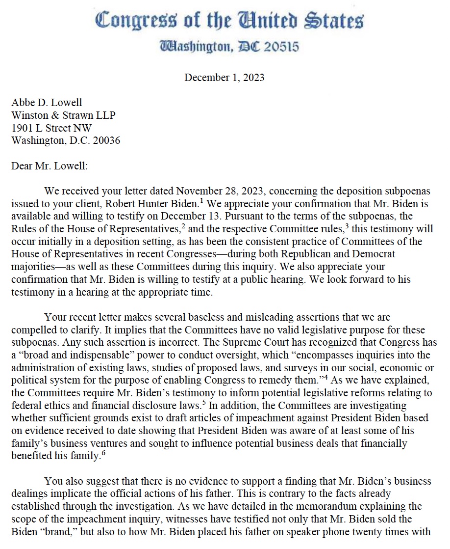 WendellHusebo's tweet photo. BREAKING: @RepJamesComer  Keeps Hunter Biden on the Hook for Both Private, Public Testimony

- Says deposition will be videotaped
 
Hunter Biden will be treated the same as witnesses compelled to testify behind closed doors by the January 6 Committee. https://t.co/vc0FZJ9inw