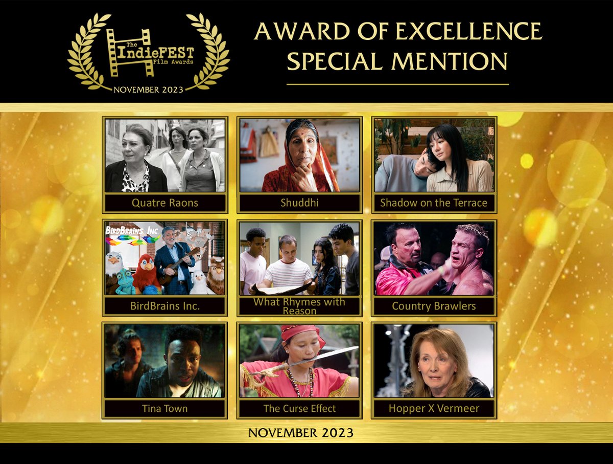 Re-posting the Award of Excellence 'Special Mention' winning films. We apologize for the error in the film title Shadow on the Terrace. We wish much luck to all of our filmmakers!