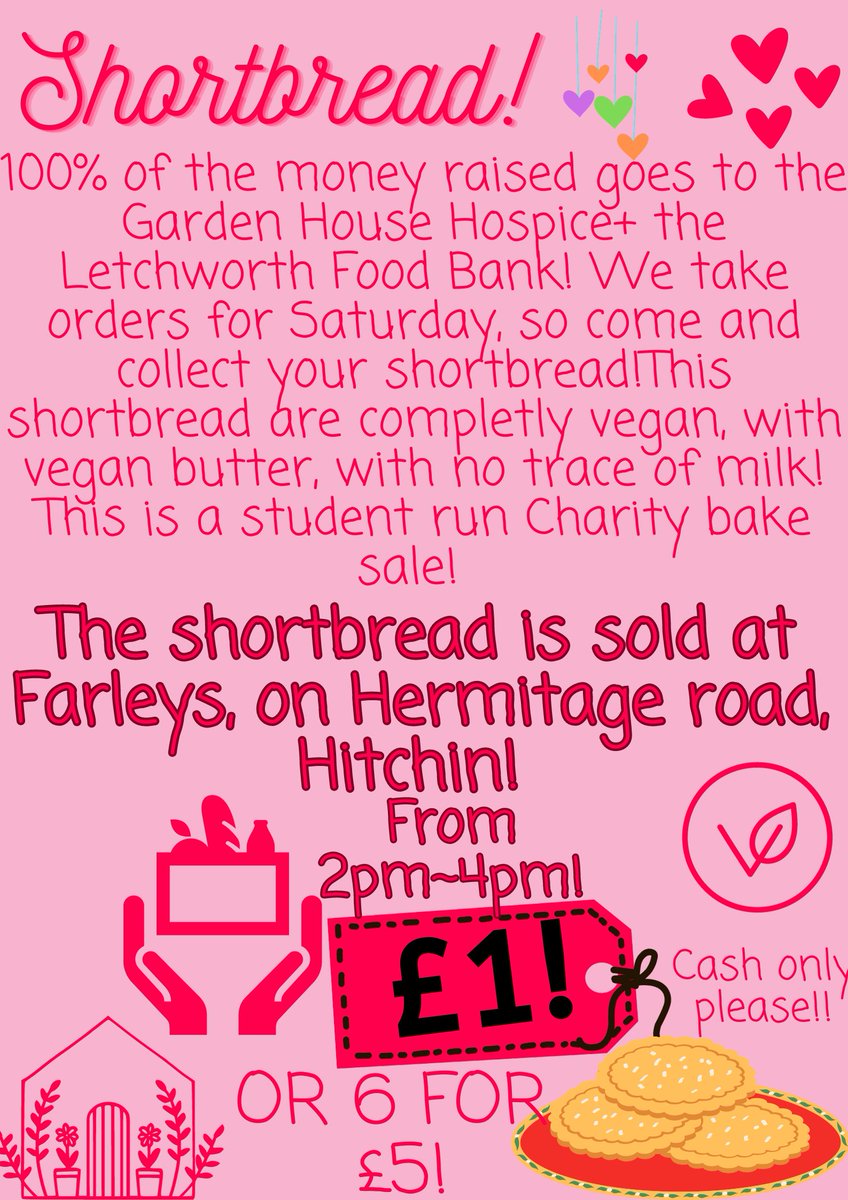 Buz25's tweet photo. My daughter and her friend are selling are selling shortbread and cookies for charity tomorrow afternoon in Hitchin outside Farley's in Hermitage Road from 2-4 pm. Please come and buy one if you are in town tomorrow afternoon #shortbread #cookies #charity #Hitchin #rubyjnoodles https://t.co/yleOjaKxmH