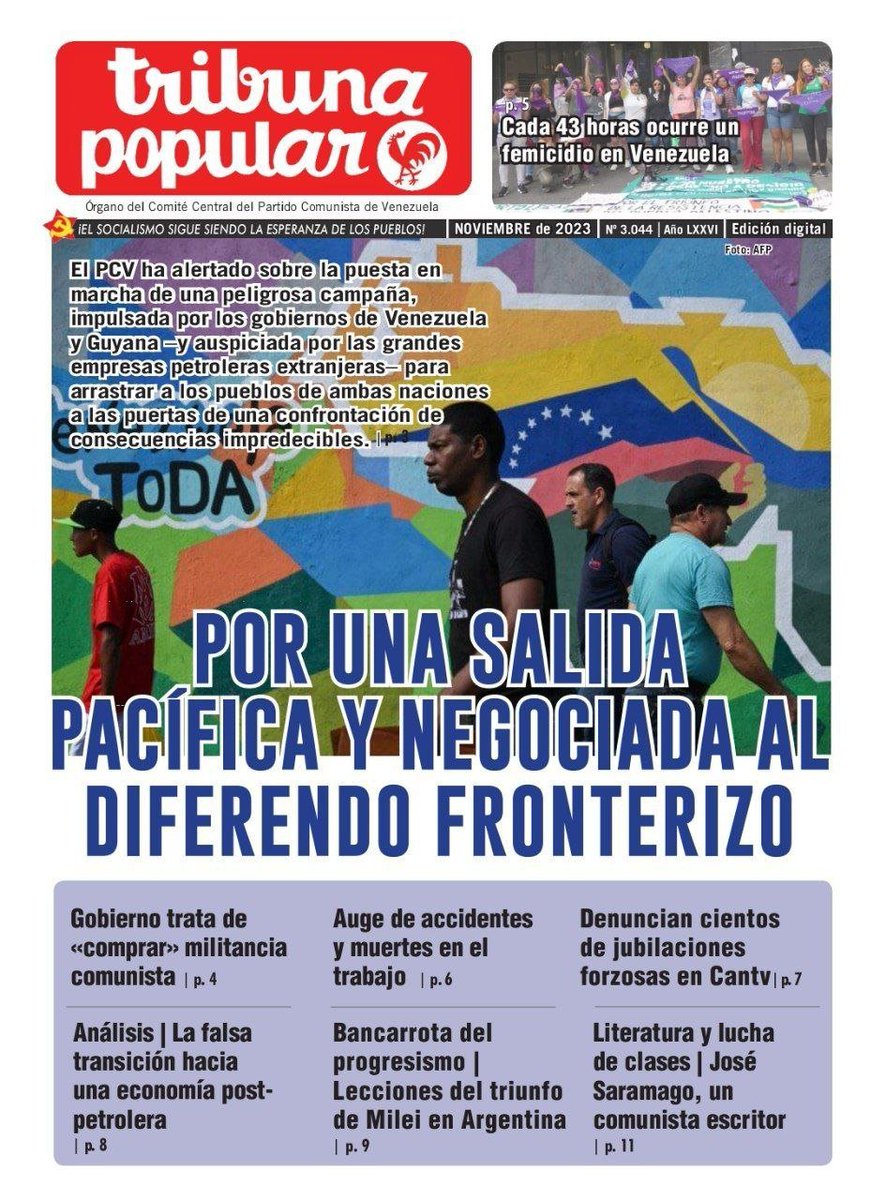 PCV_gustmach's tweet photo. @RoiLopezRivas Ya está disponible la edición del mes de noviembre de Tribuna Popular, órgano del Comité Central del Partido Comunista de Venezuela.

🇻🇪 Por una salida pacífica y negociada al diferendo fronterizo

✅ Descarga aquí 
https://t.co/Z45XtQjM8N https://t.co/IX61MyYX6J