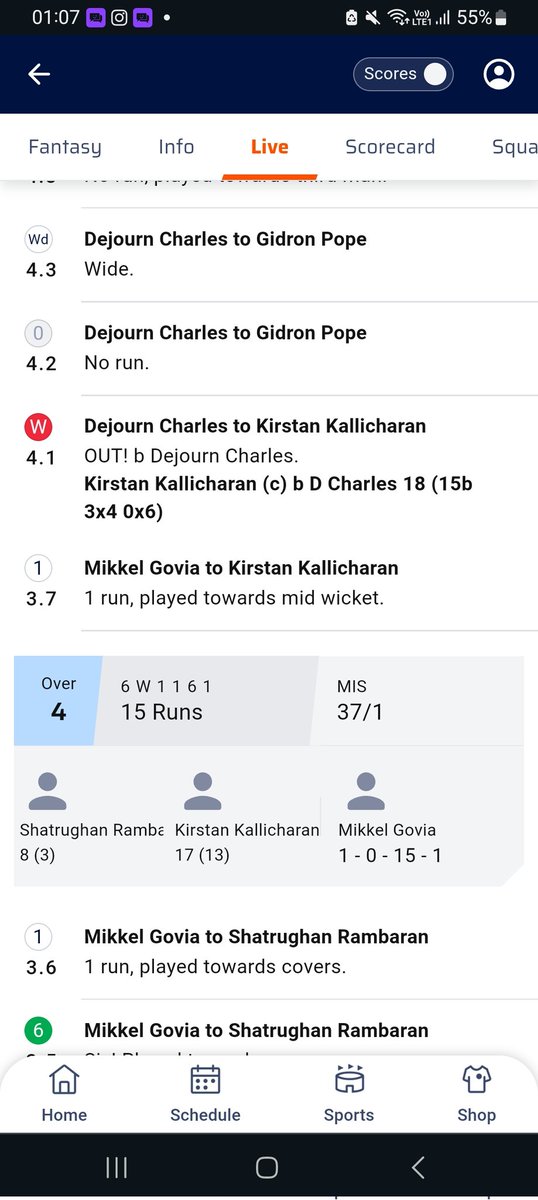 aruncsgpt's tweet photo. @Dream11 @FanCode 

Can you please check below

How come this is even possible

Is it a glitch ??

K kalicharan is not out but your app shows as out 

Plz fix this https://t.co/A7hFeLYwWF