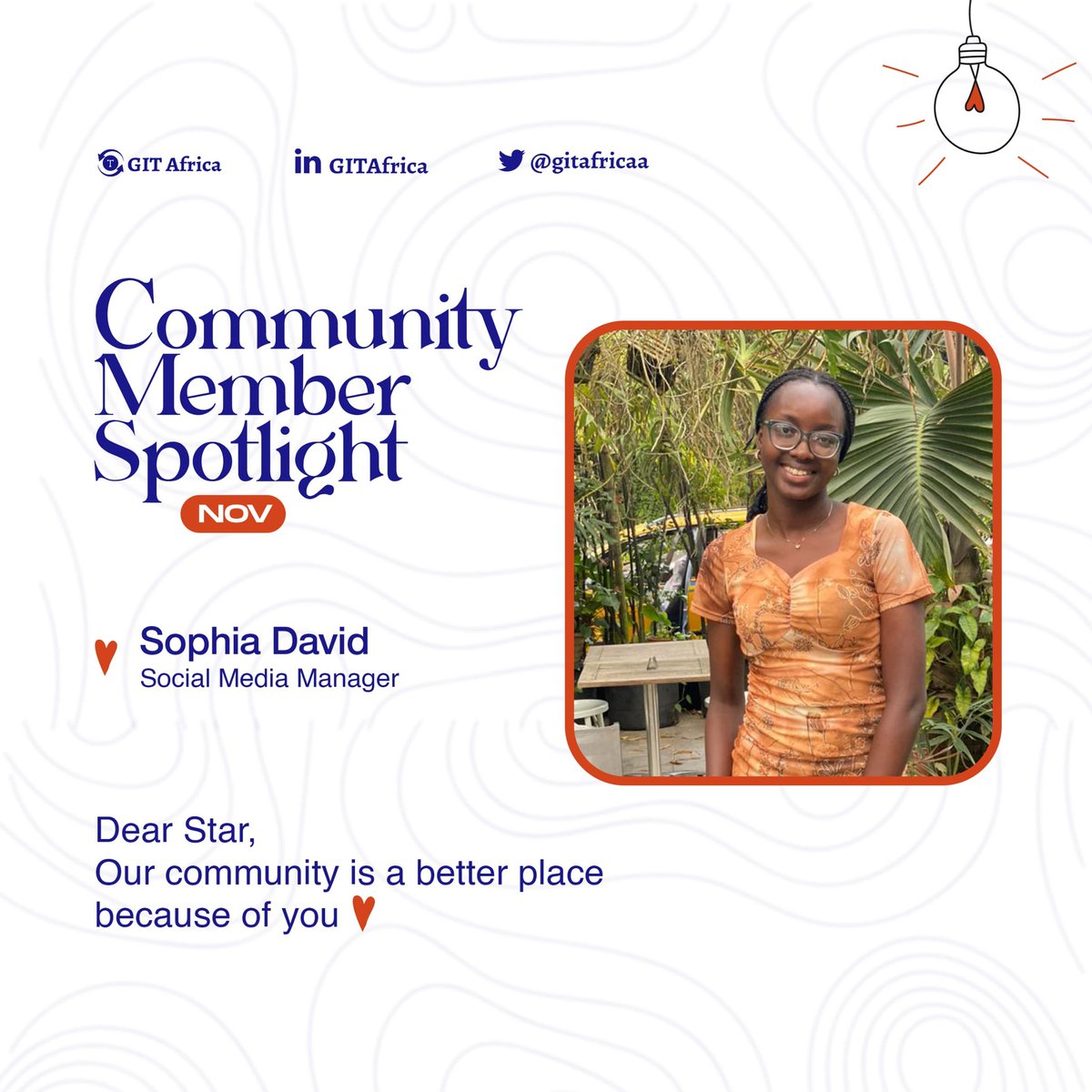 Our Community Spotlight for November is shining bright on an incredible tech enthusiast ⭐! 

Huge kudos to Sofia Davids for her dedication and active contributions.

You are the heartbeat of our mission to empower young minds in tech!