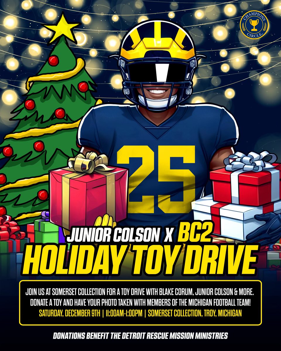Come show your support at the Holiday Toy Drive! Drop a toy off for our friends at the @detroitrescuemission_official and get a photo taken with my teammates and I. Let’s make an impact this Holiday Season!