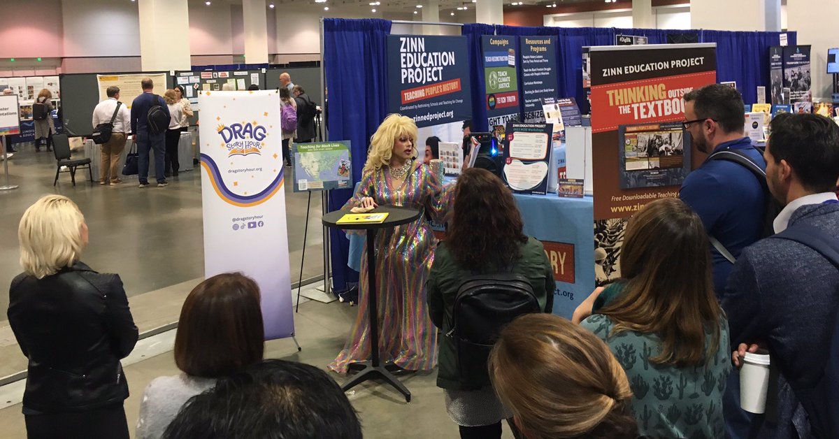 My favorite session today at the National Council For The Social Studies Conference, “Drag Story Hour” @dragstoryhour hosted by @ZinnEdProject @NCSSNetwork. Veronika Electronika read “My Shadow Is Purple,” dedicated to teachers who resist & dare to #teachtruth. #ncss2023