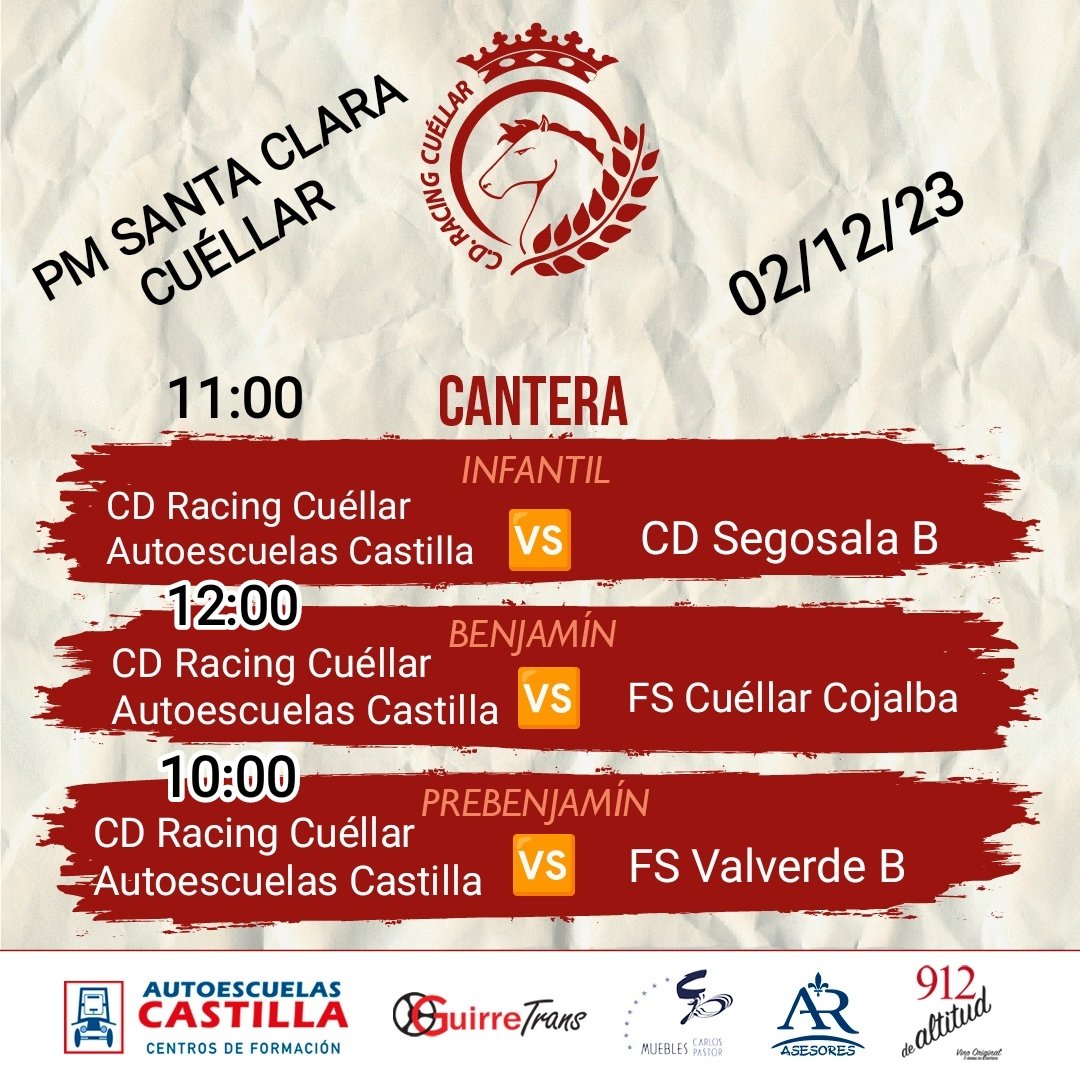rcuellarfs's tweet photo. Sabado 02/12/23 completito de partidos #futbolsala equipos @rcuellarfs
¡Os esperamos!

#ApoyaElComercioLocal 
#apoyamoscantera 
#soydelracingcuellsr https://t.co/z933FQooGw