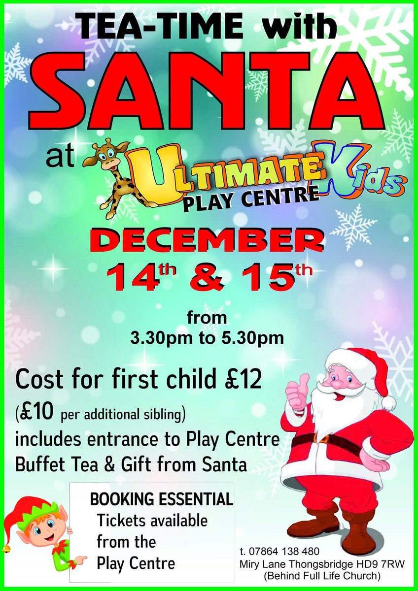 KidsUltimate's tweet photo. Santa is coming for Tea!
Have you got your ticket yet spaces are limited so don’t delay. https://t.co/kAbMOKLplX