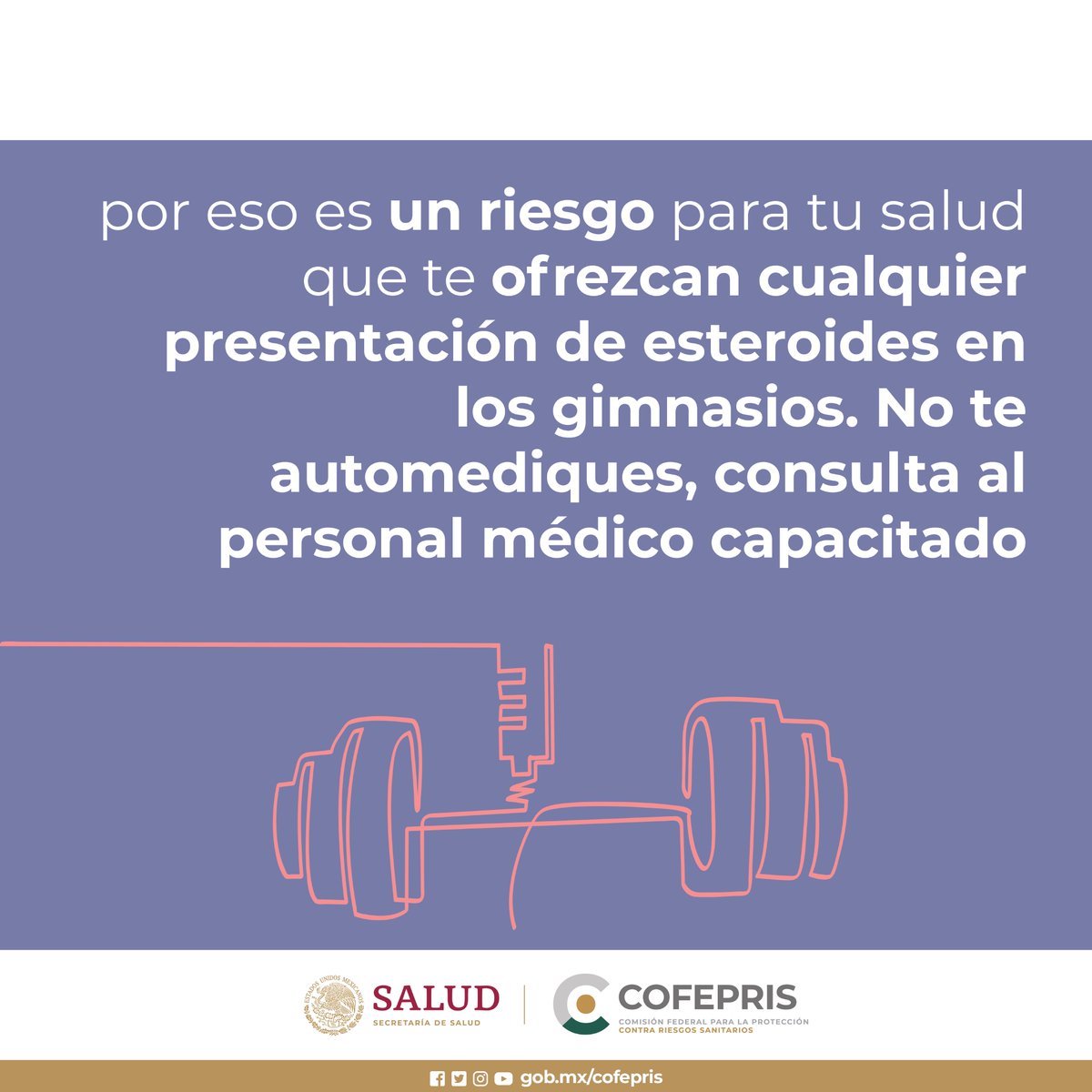 DIPRIS_Chiapas's tweet photo. El uso y consumo inadecuado de #EsteroidesAnabólicos con fines estéticos, causan graves afectaciones a la salud, por ejemplo, insuficiencia renal, tumores, infarto, entre otros. https://t.co/PPiGUeUMrV