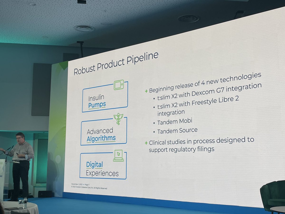 TechnoDiabetes's tweet image. Great news from ⁦@TandemDiabetes agenda. Close future⁩ linking their #TandemTSlim with other sensors #DexcomG7 #FSL2 #CiQ