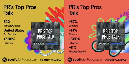 Thank you to everyone who participated, watched or listened to @DSSimonMedia's “PR’s Top Pros Talk...” video podcast this year! Top episode featured @WeberShandwick's Jackie Cox Battles. View all here dssimon.com/prstopprostalk/ or listen on Spotify open.spotify.com/show/3WecaipyN…