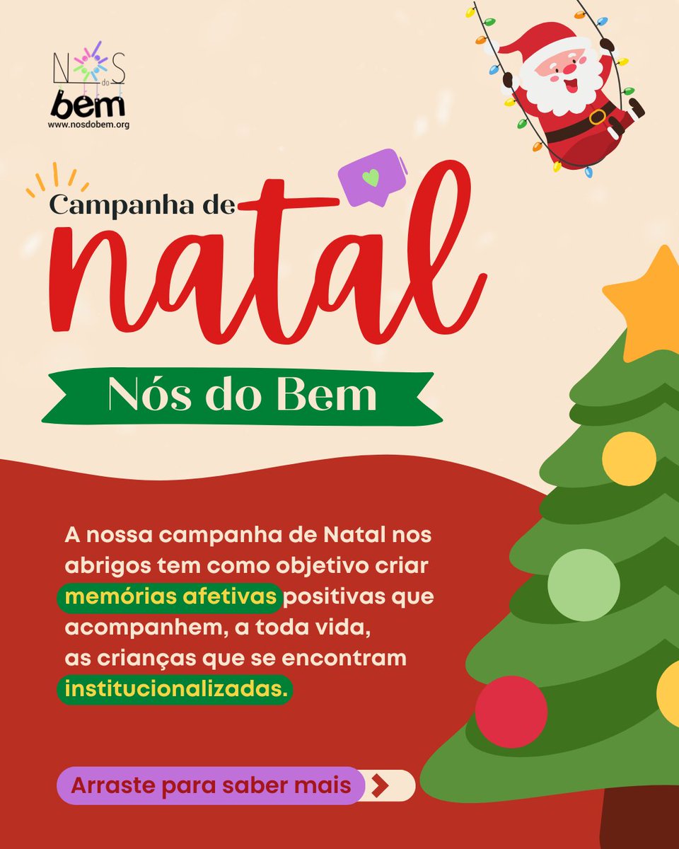 nosdobem's tweet photo. Você já está por dentro da nossa campanha de Natal?

A nossa campanha de Natal nos abrigos tem como objetivo criar memórias afetivas positivas que acompanhem, a toda vida, as crianças que se encontram institucionalizadas.

Saiba mais ��� https://t.co/pzAIRlubWc