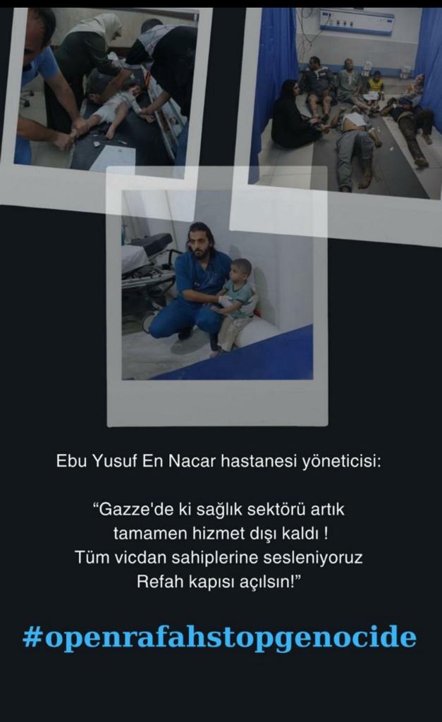 Sare_Davutoglu's tweet photo. Gazze'de hastanelerin bombalanması bölgedeki insanlık trajedisini derinleştiriyor. Hastanelerin hedef alındığı saldırılar ve yoğun çatışmalar acil tıbbi yardıma erişimin önüne geçerek, Gazzeli sivillerin en basit tedavileri dahi almasını engellemiş durumda. Uluslararası toplumun bir an önce başta sağlık kurumları olmak üzere sivil alanları koruma iradesini göstermesi gerekiyor.

#openrafahstopgenocide