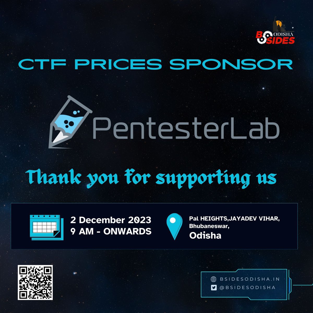 🚀 Exciting News! 🚀

We're thrilled to announce <a href="/PentesterLab/">PentesterLab</a> Labs as the official CTF Prize Sponsor for BSides Odisha Event 2023! 🔒💻

Pentester Labs is generously providing top-notch prizes, including exclusive vouchers, subscriptions, and more for our Capture The Flag (CTF)