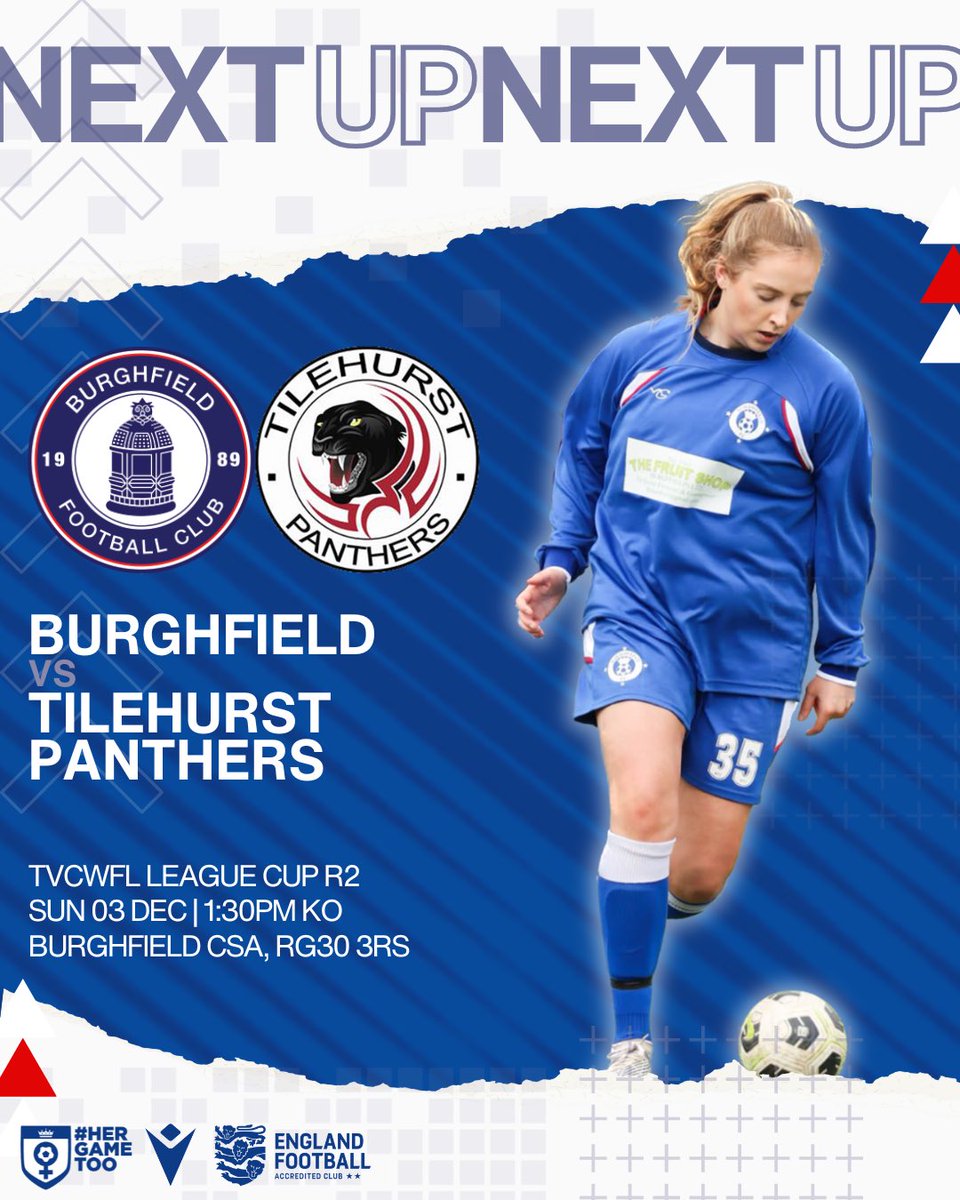 Next up for the Ladies First Team 🔵 🆚 @TP_GirlsFC Women 🏆 @tvcwfl Cup R2 🗓️ Sunday 3rd December 🕑 1:30PM KO 📍 Burghfield CSA, RG30 3RS #UpTheFielders