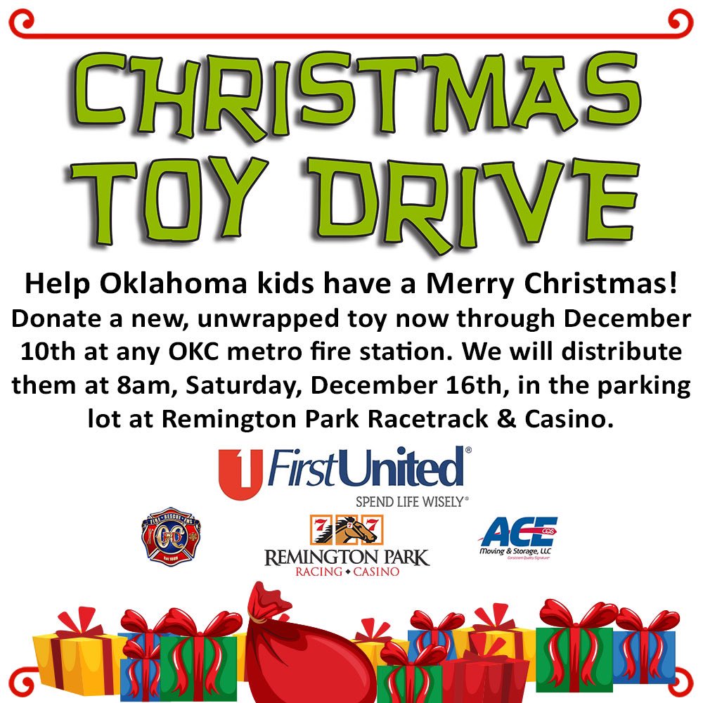 Don’t forget, the Tyler Media Christmas Toy Drive is back!

You can help make sure a child gets a toy this Christmas by donating an unwrapped toy at any metro Oklahoma City Fire Department between now and Monday, December 11th.