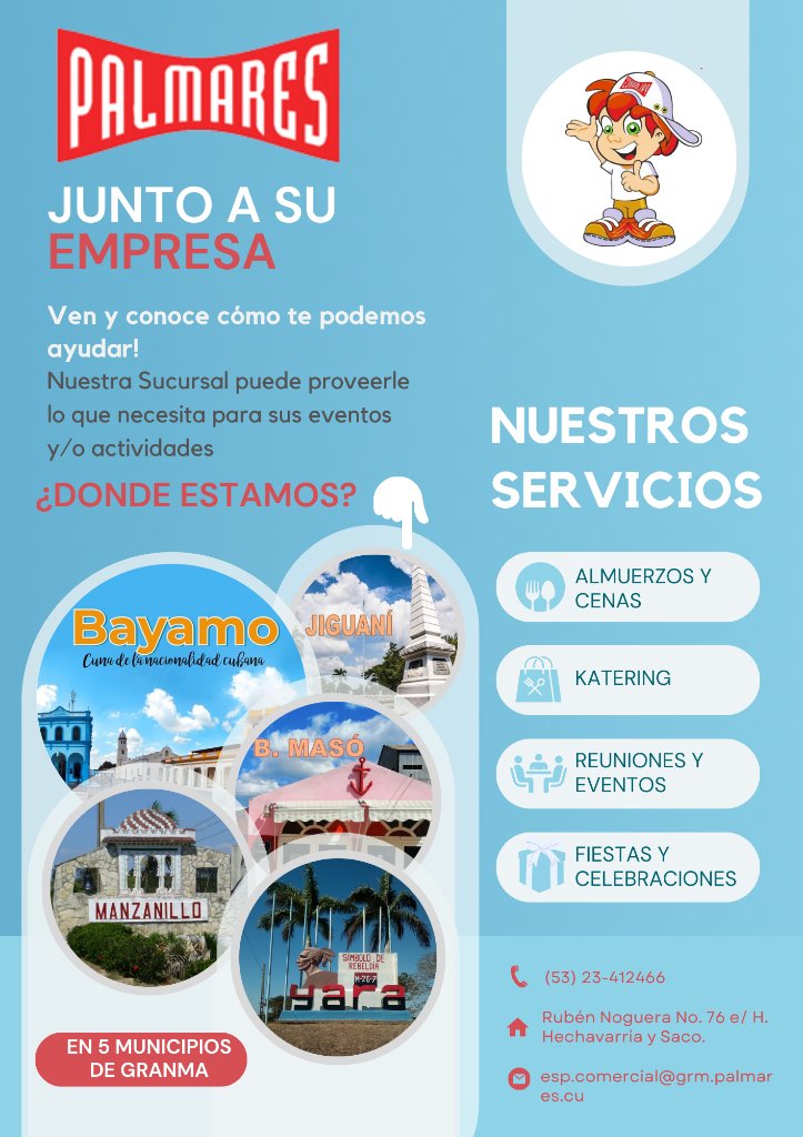PalmaresGranma's tweet image. 📷 ¿Tienes un evento, reunión de negocios u actividad? 📷#palmaresgranma te puede ayudar 📷 realiza tus actividades sin el estrés de pensar en los aseguramientos 📷 Llámanos, queremos y podemos ayudar 📷
#serviciosgastronomicos
#simplementejuntos
#CubaUnica
#CubaÚnica