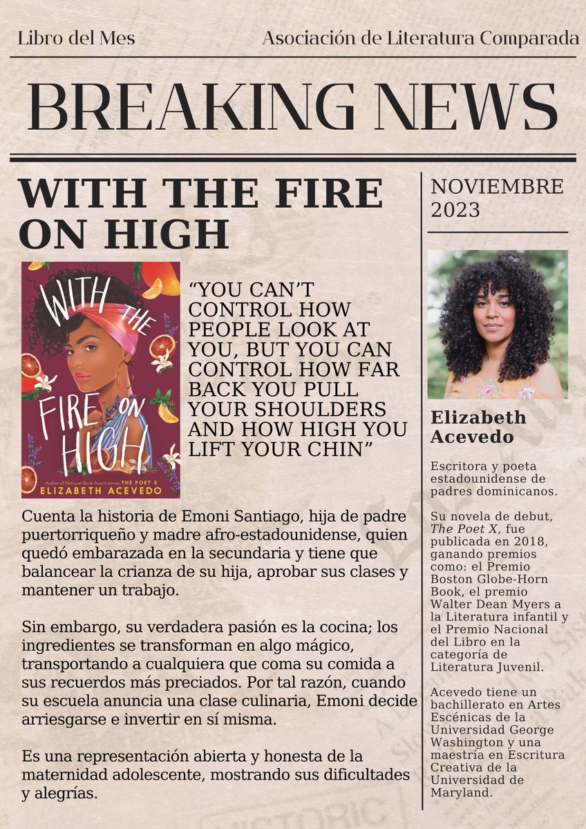 Aquí les dejamos el libro del mes: With the Fire on High por Elizabeth Acevedo