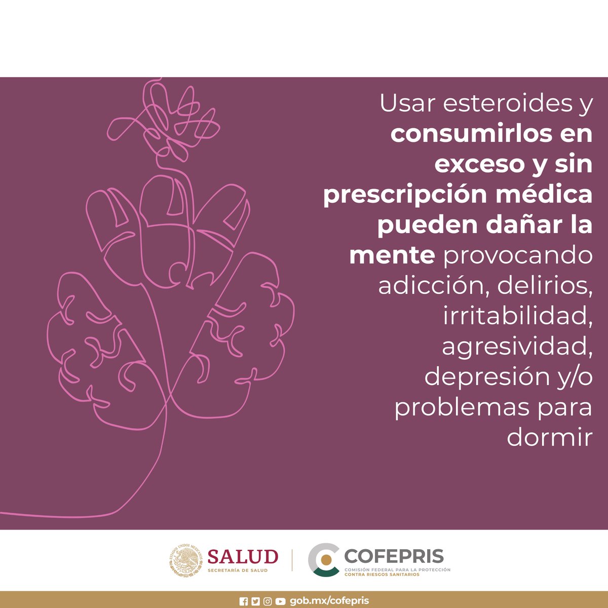 DIPRIS_Chiapas's tweet photo. En México los #EsteroidesAnabólicos deben ser recetados por profesionales de la salud para la atención de padecimientos hormonales y como tratamiento complementario de otras enfermedades. 
Consulta comunicado de riesgo. 
👉https://t.co/CvfGepHQf7 
#CofeprisTeProtege https://t.co/slc8vHl7Oo
