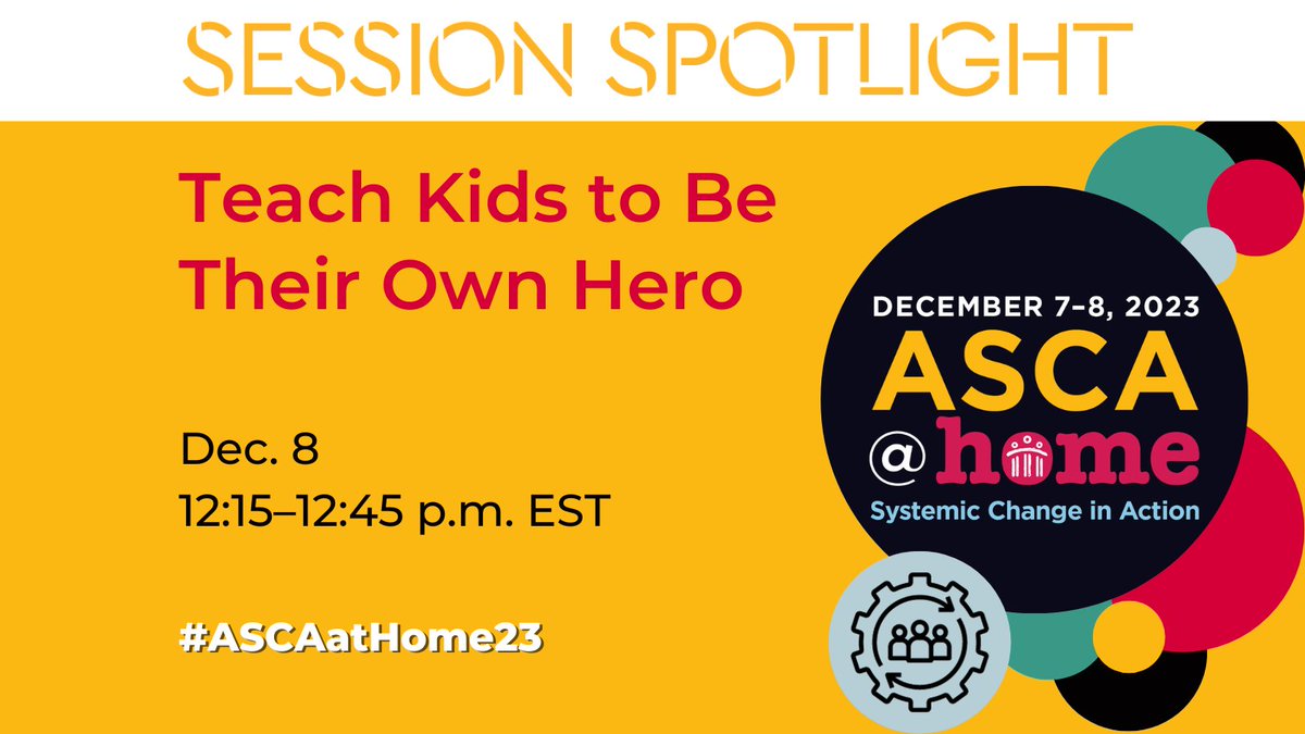 Session Spotlight for #ASCAatHome23: Teach Kids to Be Their Own Hero. Learn easy-to-implement ideas for classroom lessons and small groups using the three components of self-advocacy. Presented by Lisa King. bit.ly/3uJbeRB