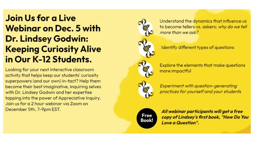 EDLINKS presents a new webinar on Keeping Curiosity Alive for our K-12 students, led by #appreciativeinquiry expert Dr. Lindsey Godwin. edlinks.com/keeping-curios… #edlinks #resilience #educatingthenewhumanity #seegoodobetter #howdoyouloveaquestion #curiosity #keepcuriosityalive