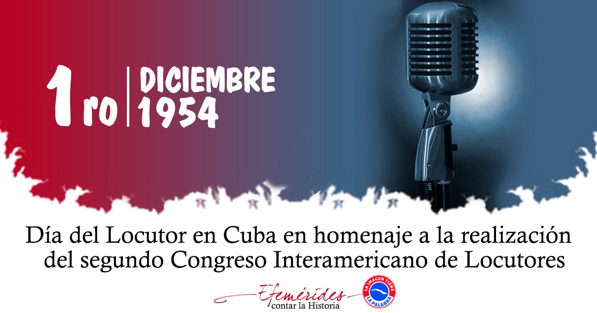 El Día del Locutor se instituyó en #Cuba a partir de 1954, escogiéndose la fecha del primero de diciembre para celebrarlo en homenaje a Jorge Luis García Nieto, quien se inició  en la radio con sólo 12 años de edad y murió prematuramente en 1953.
#CubaViveEnSuHistoria