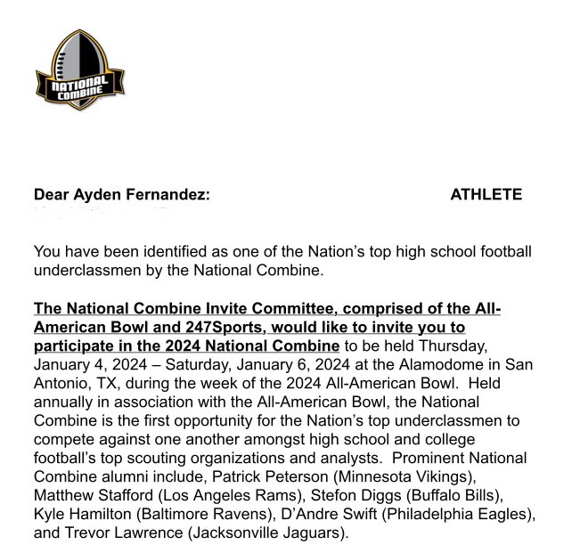 Ayden Fernandez (@ayden_elijah12) on Twitter photo Blessed to be invited to the compete with the best at the 2024 National Combine
<a href="/SAReaganFball/">Reagan Football</a> <a href="/DEFCONTX7v7/">DEFCON 1 TEXAS 7v7</a> @SAOcoachG <a href="/TexasFootball/">Texas Football</a> <a href="/TCUFootball/">TCU Football</a> <a href="/UTSAFTBL/">UTSA Football π</a> Blessed to be invited to the compete with the best at the 2024 National Combine
<a href="/SAReaganFball/">Reagan Football</a> <a href="/DEFCONTX7v7/">DEFCON 1 TEXAS 7v7</a> @SAOcoachG <a href="/TexasFootball/">Texas Football</a> <a href="/TCUFootball/">TCU Football</a> <a href="/UTSAFTBL/">UTSA Football π</a>