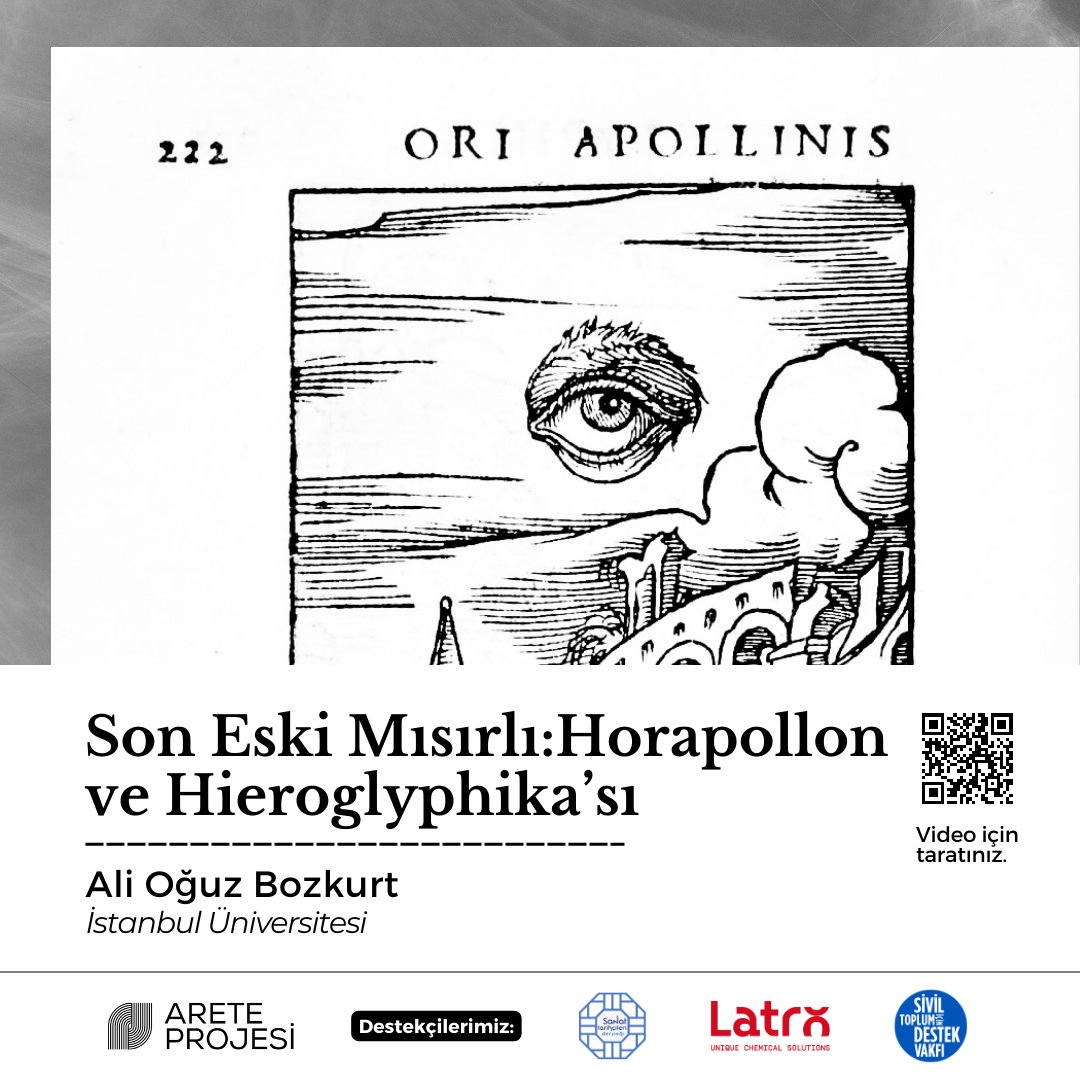 AreteProjesi's tweet photo. Arete Projesi'nin on sekizinci videosu yayınlandı! İstanbul Üniversitesi'nden doktora öğrencisi Ali Oğuz Bozkurt'un “Son Eski Mısırlı: Horapollon ve Hieroglyphika'sı" isimli dersi Arete Projesi'nin Youtube kanalında.

Videomuza profilimizdeki bağlantı üzerinden ulaşabilirsiniz. https://t.co/6NXEM8U1kr