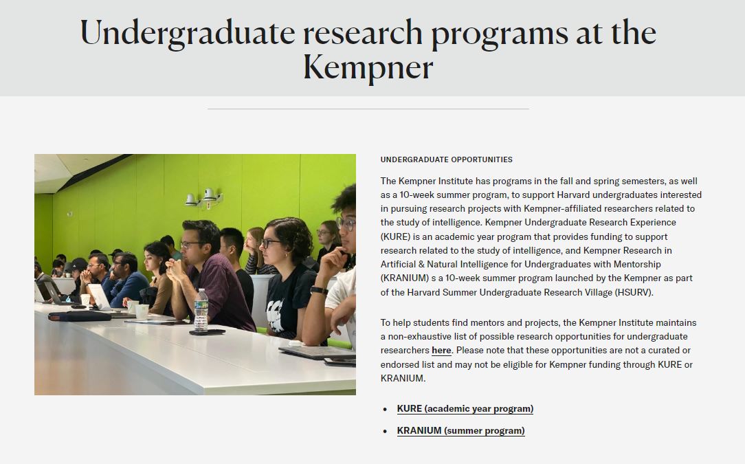 Calling all <a href="/Harvard/">Harvard University</a> undergrads interested in the study of intelligence: our spring research program’s application deadline is Jan. 28! More details: bit.ly/3GruS76 #KempnerInstitute 

<a href="/EllaBatty/">Ella Batty</a> <a href="/ShamKakade6/">Sham Kakade</a> <a href="/blsabatini/">Bernardo Sabatini</a>