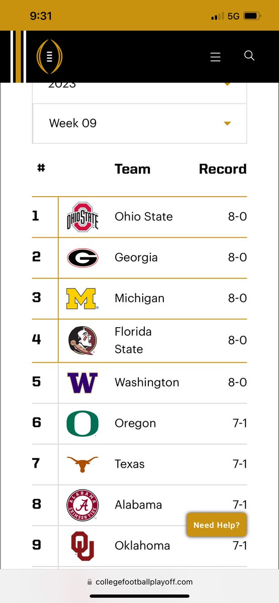 pmitchelll_fred's tweet photo. @KirkHerbstreit @cfp I agree that head to head should matter in CFP and am not bitter that Texas has been ranked ahead of Bama, but why was same theory not used in Week 9 when 7-1 Oklahoma (who beat Texas) was ranked behind 7-1 Texas? https://t.co/nosKCd5eBU