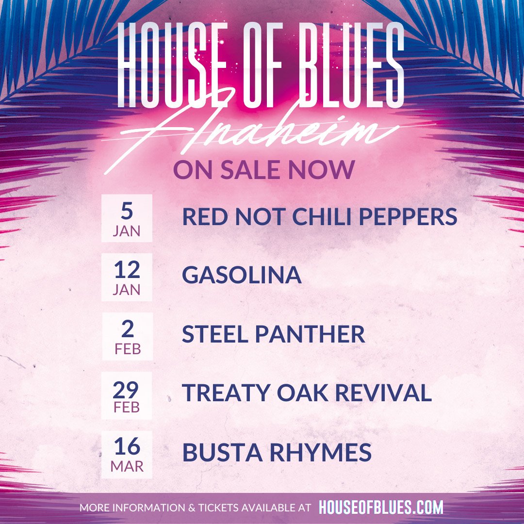 Hey Hey, it's FRIDAY! 📣 New shows at Our House... ON SALE NOW 🎉 📷: @simplybella___ 🎶: @rednotchili 🎶: @GasolinaParty 🎶: @Steel_Panther 🎶: @TreatyOakMusic 🎶: @BustaRhymes 🔗: livemu.sc/414p0u8